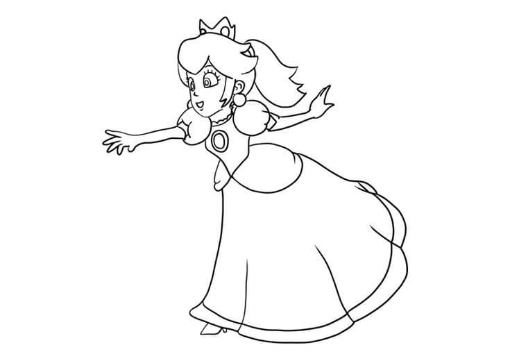 dibujo princesa peach caminando para imprimir y colorear