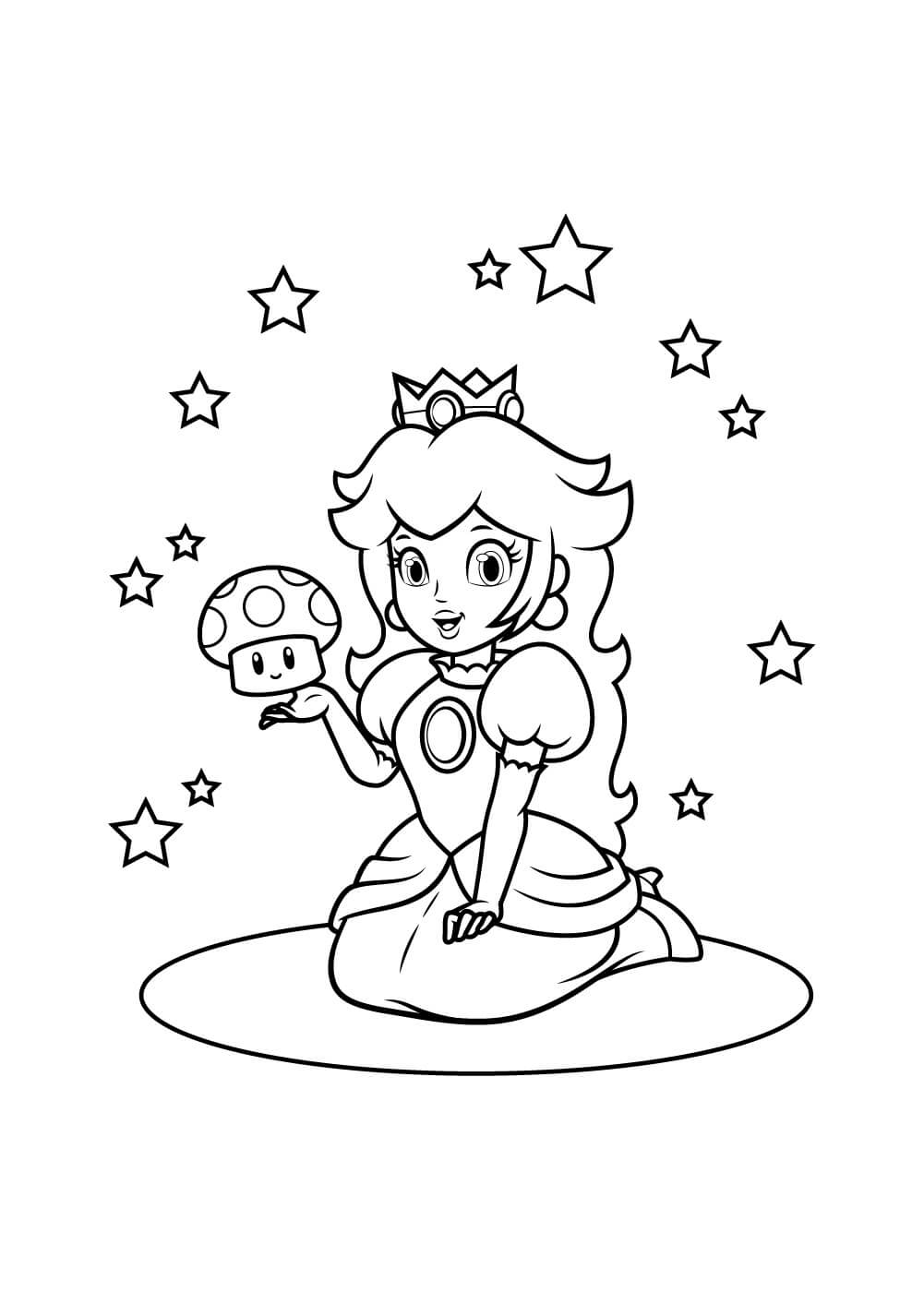 dibujo princesa peach con champinones para imprimir y colorear