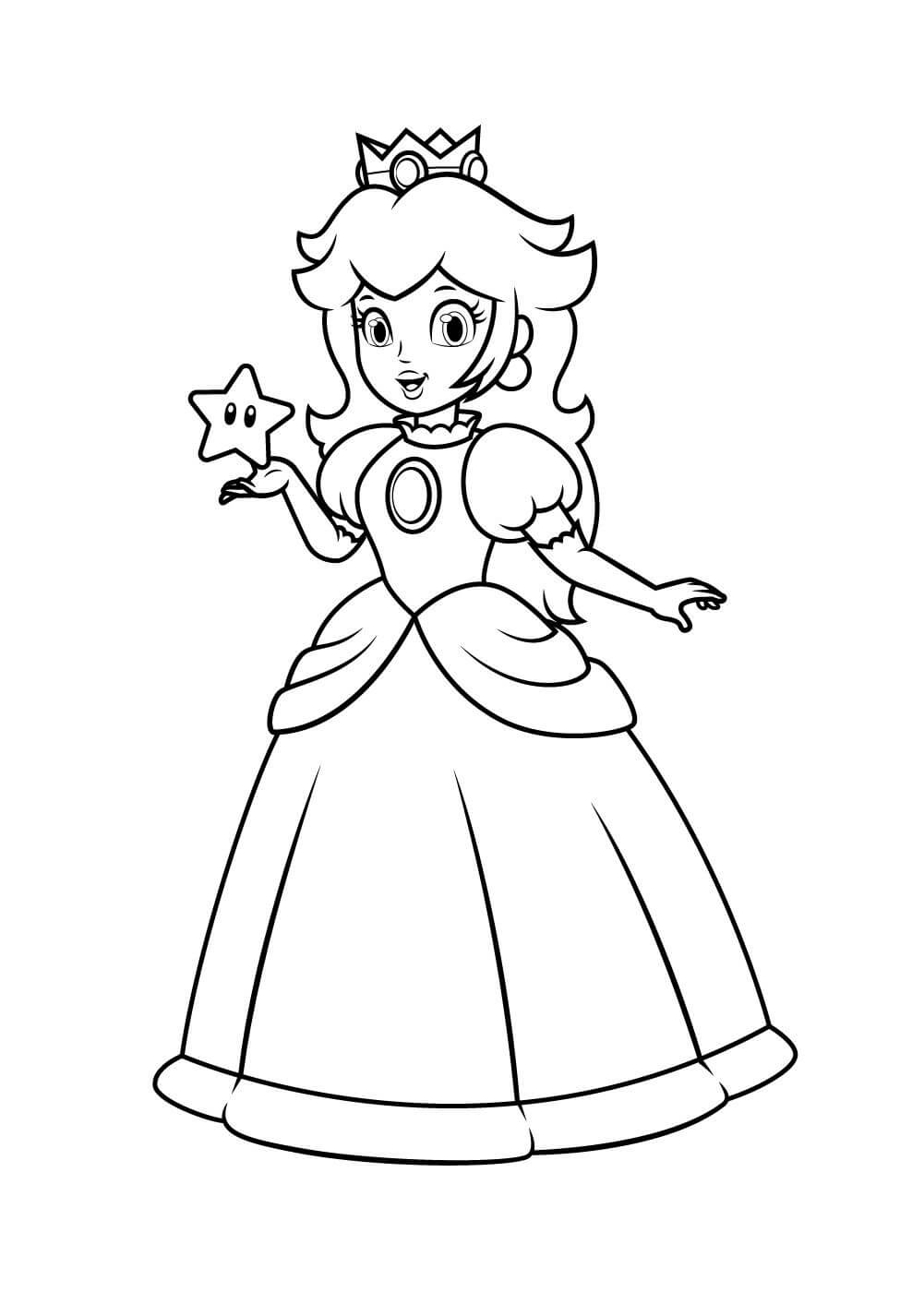dibujo princesa peach con estrella para imprimir y colorear