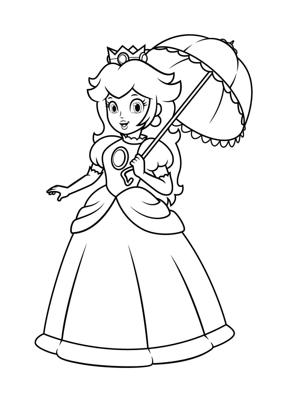 dibujo princesa peach con paraguas para imprimir y colorear