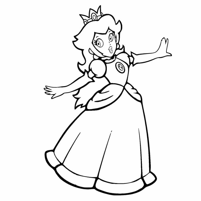 dibujo princesa peach feliz para imprimir y colorear