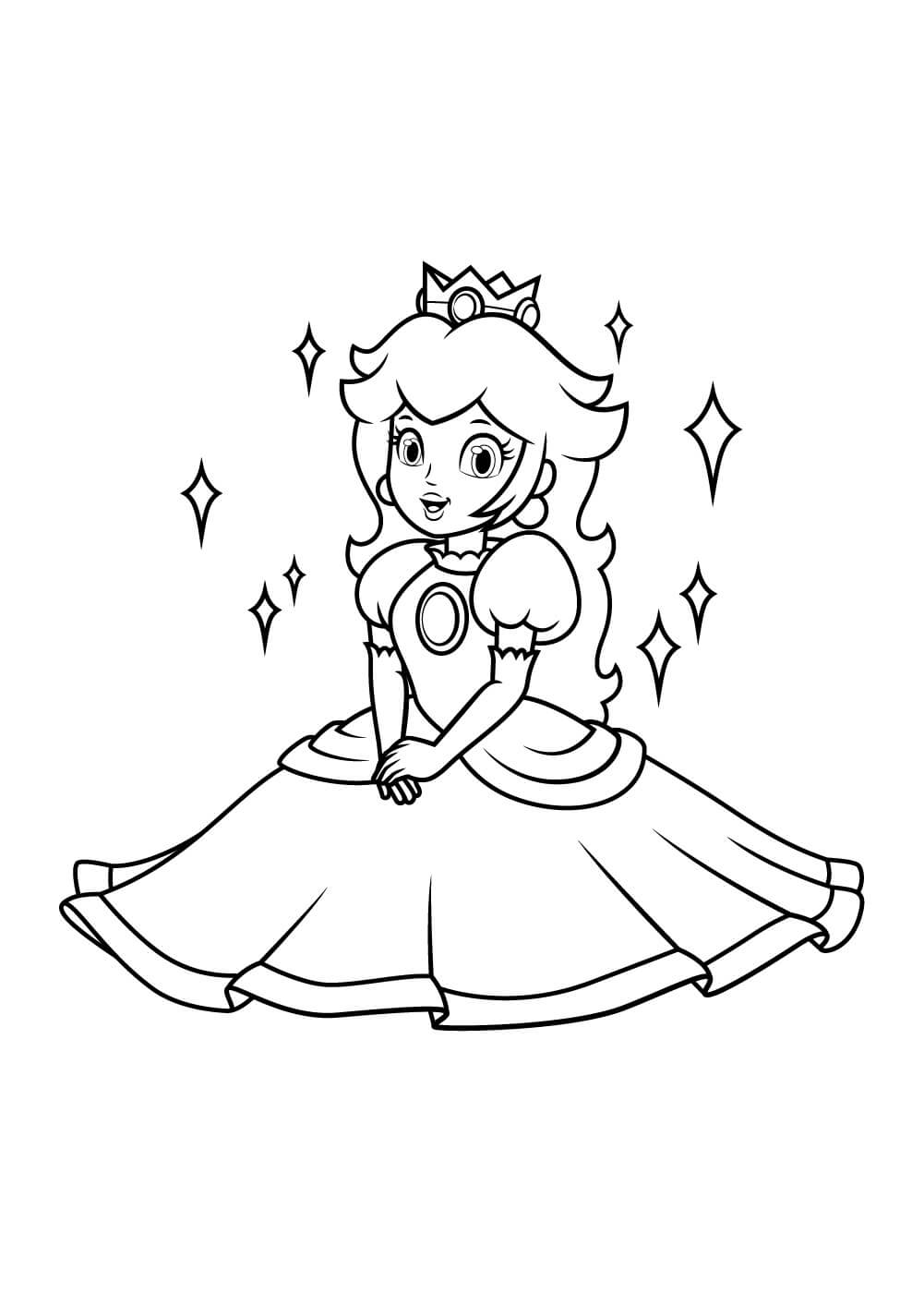 dibujo princesa peach sentada para imprimir y colorear