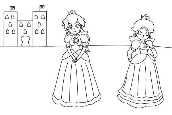 dibujo princesa peach y daisy para imprimir y colorear