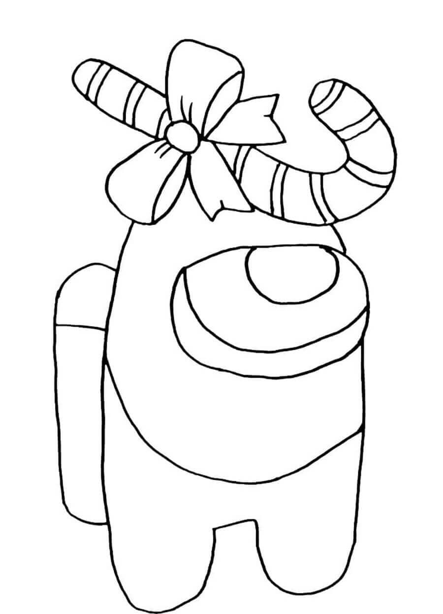 dibujo among us con baston de caramelo imprimir y colorear
