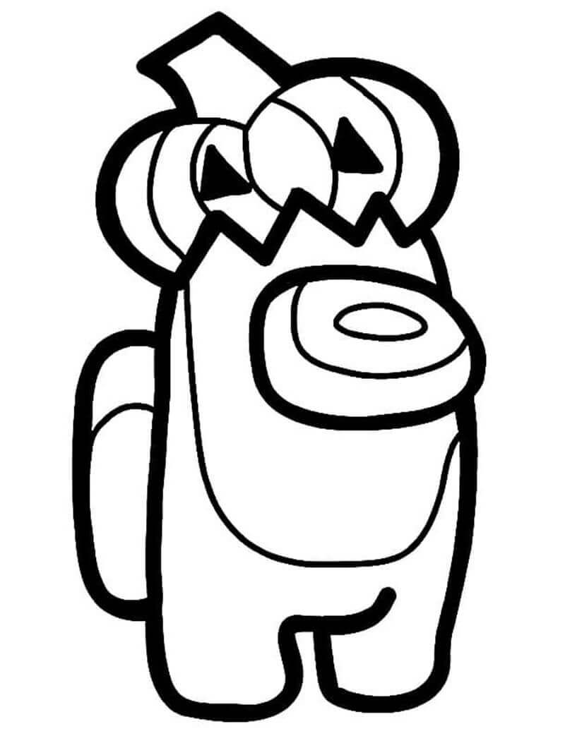 dibujo among us con sombrero de calabaza imprimir y colorear