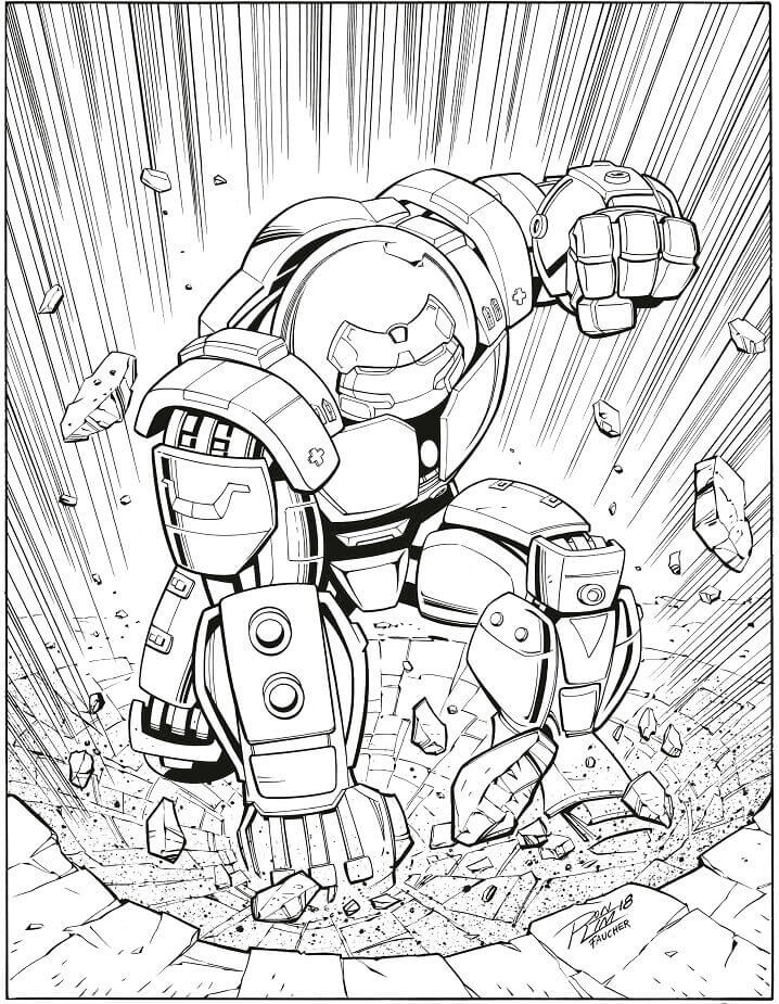 dibujo ataque hulkbuster para imprimir y colorear