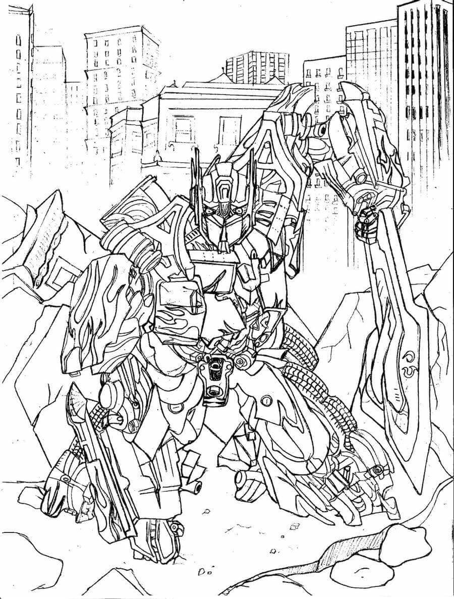 dibujo batalla de optimus para imprimir y colorear