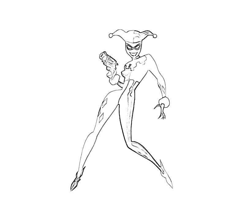 dibujo diversion harley quinn con pistola para imprimir y colorear