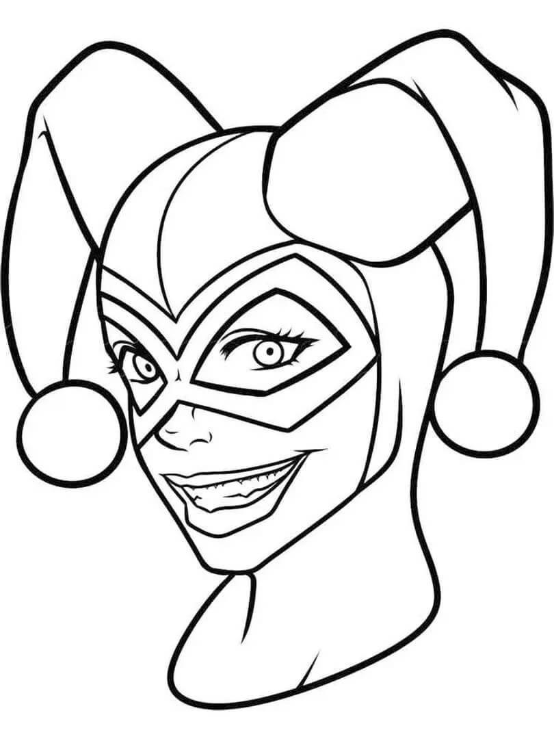 dibujo divertida cabeza de harley quinn para imprimir y colorear