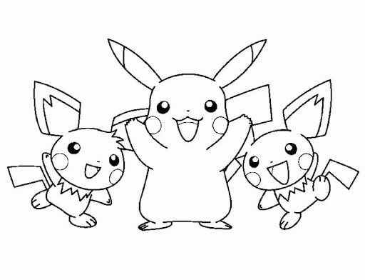 dibujo dos pichu y pikachu felices para colorear