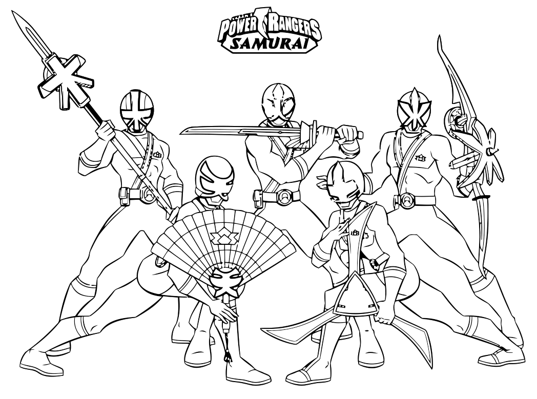 dibujo escuadron energia guardabosque samurais para imprimir y colorear
