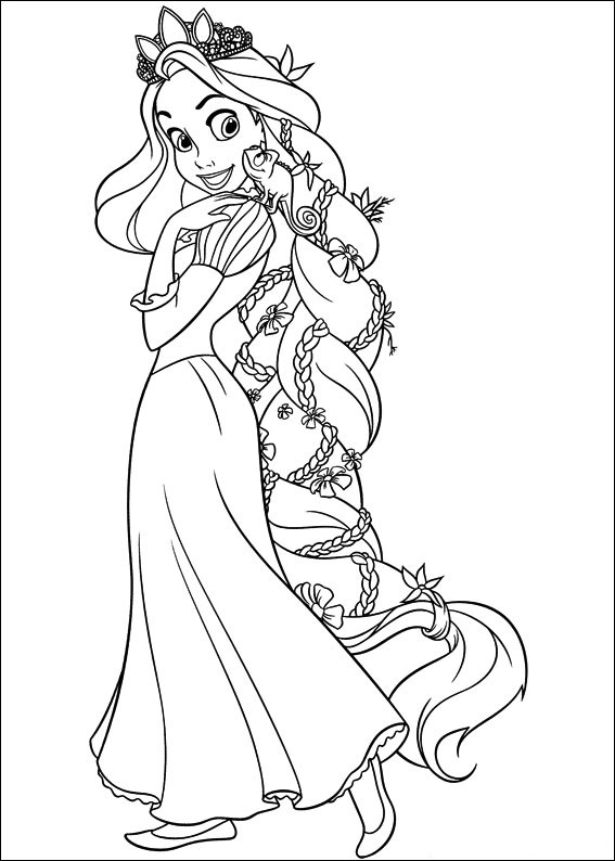 dibujo feliz princesa rapunzel para imprimir y colorear