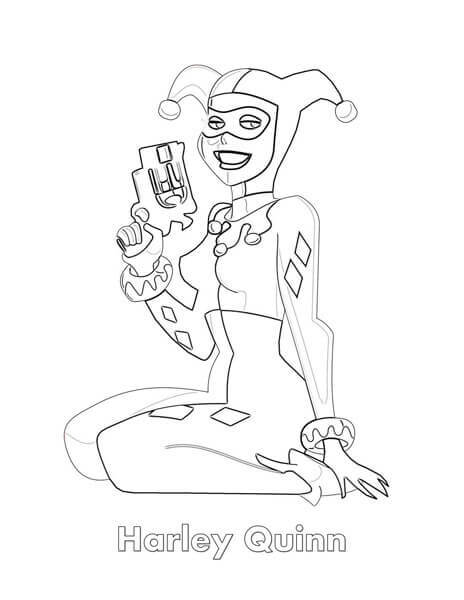 dibujo harley quinn con pistola para imprimir y colorear
