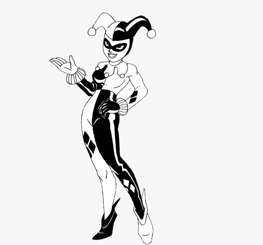 dibujo harley quinn en blanco y negro para imprimir y colorear