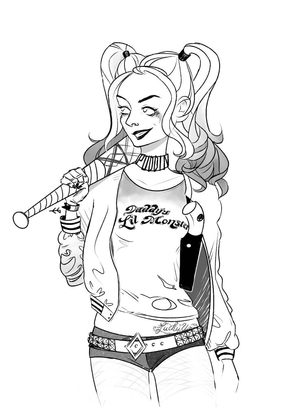 dibujo harley quinn sencilla para imprimir y colorear
