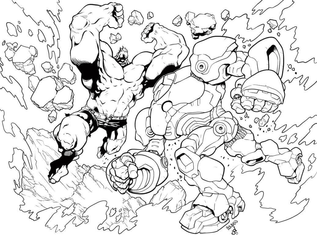 dibujo hulkbuster vs hulk 1 para imprimir y colorear