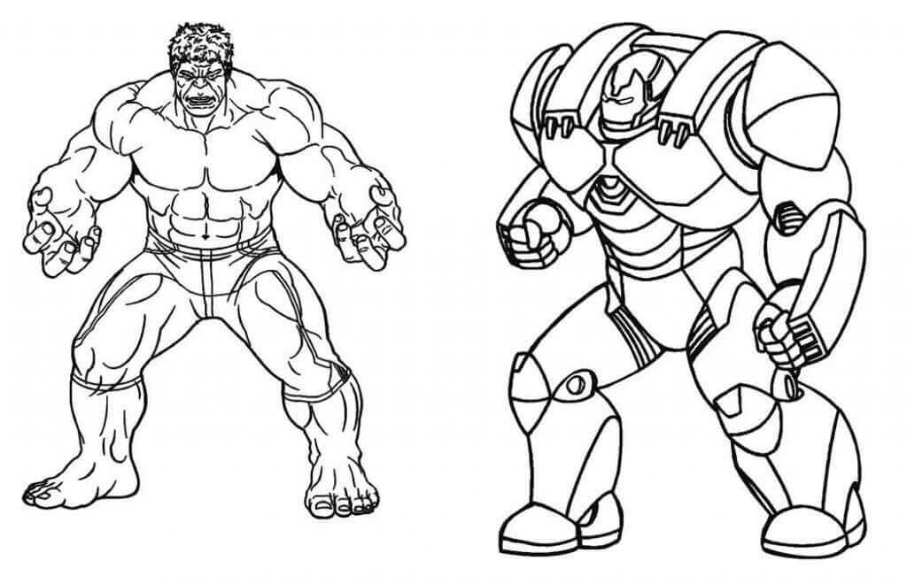dibujo hulkbuster y hulk para imprimir y colorear
