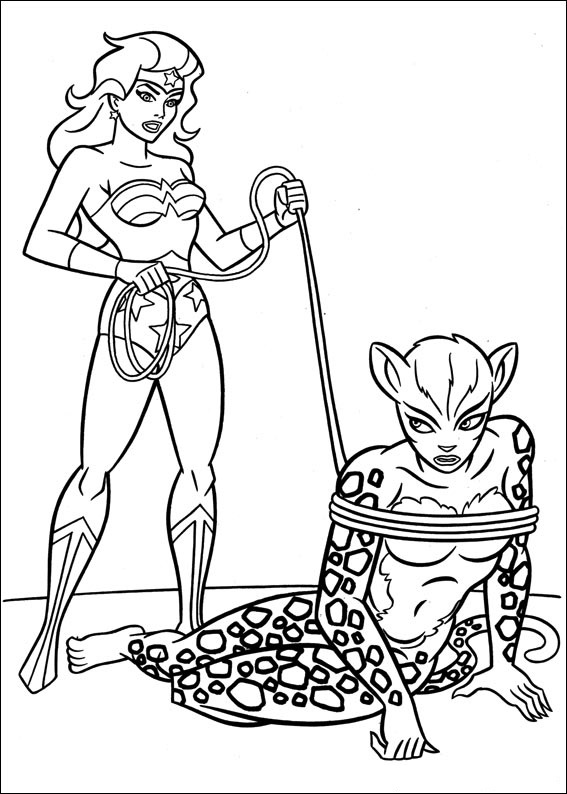 dibujo la mujer maravilla atado a cheetah para imprimir y colorear