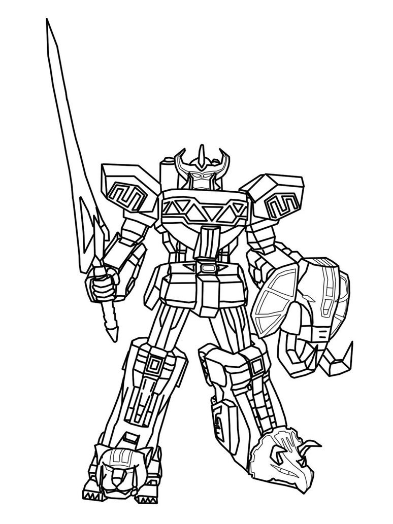 dibujo megazord impresionante con espada para imprimir y colorear