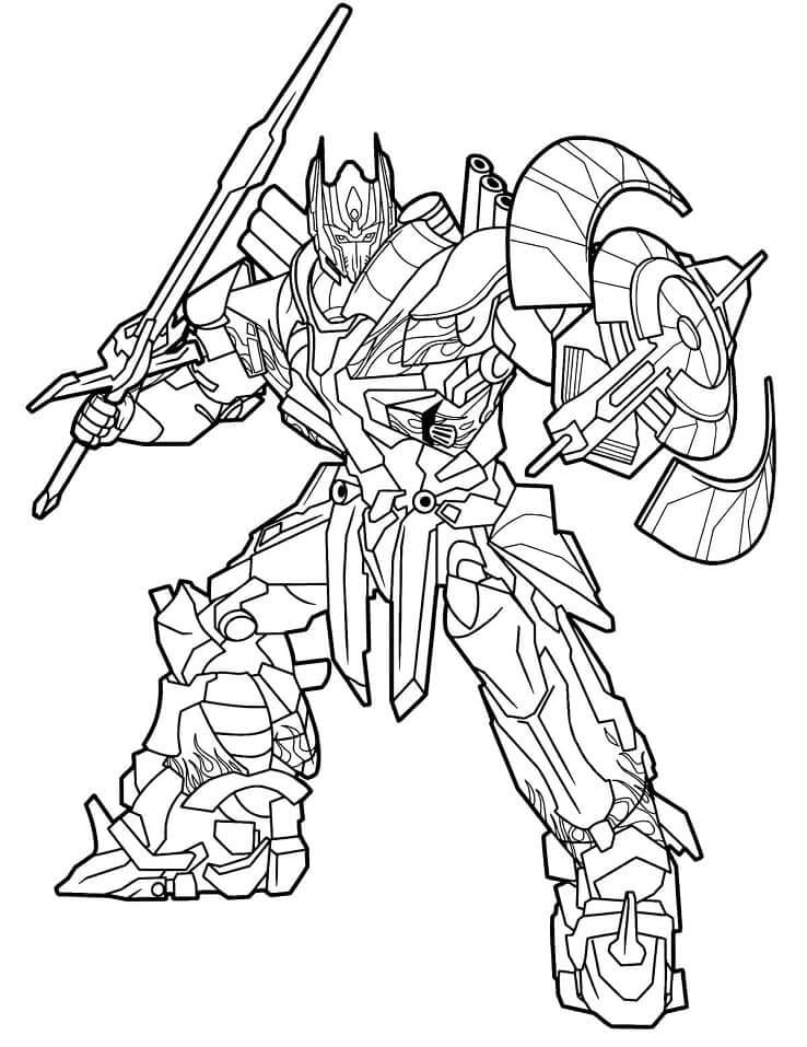 dibujo optimus con espada y escudo para imprimir y colorear