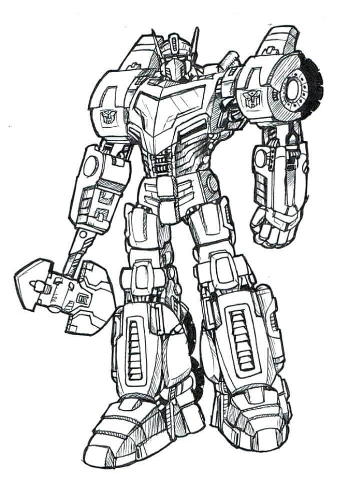 dibujo optimus con hacha para imprimir y colorear