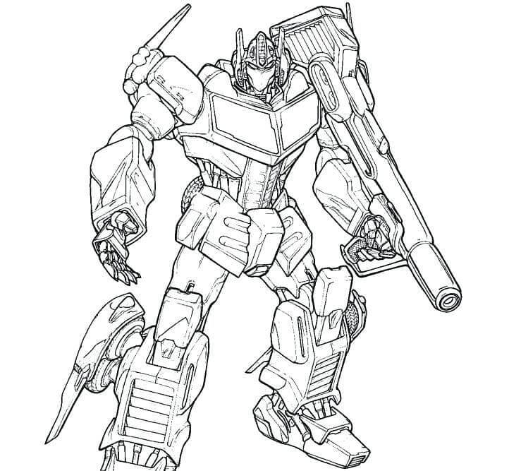 dibujo optimus con pistola grande para imprimir y colorear