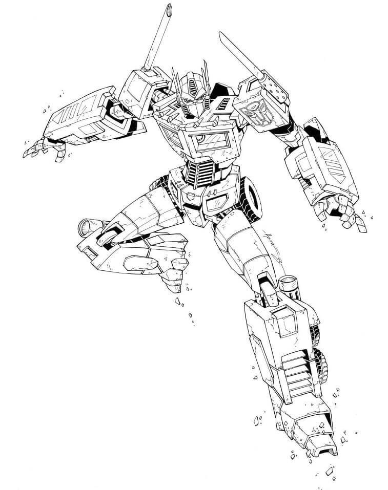 dibujo optimus de accion para imprimir y colorear