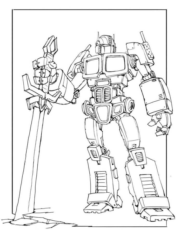 dibujo optimus prime con espada para imprimir y colorear