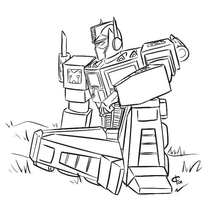 dibujo optimus prime sentado para imprimir y colorear