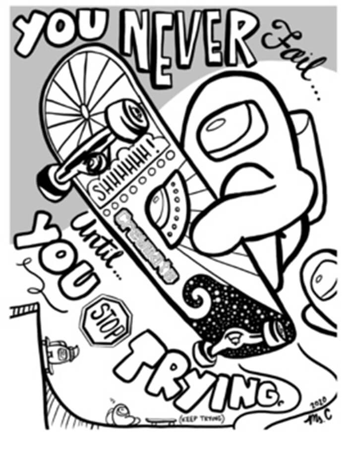 dibujo patineta among us imprimir y colorear