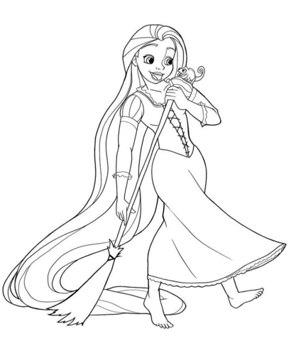 dibujo rapunzel barriendo para imprimir y colorear