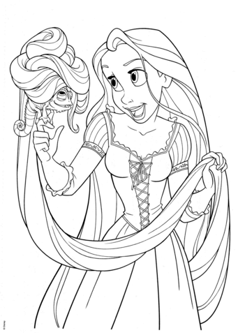 dibujo rapunzel jugando con pascal para imprimir y colorear