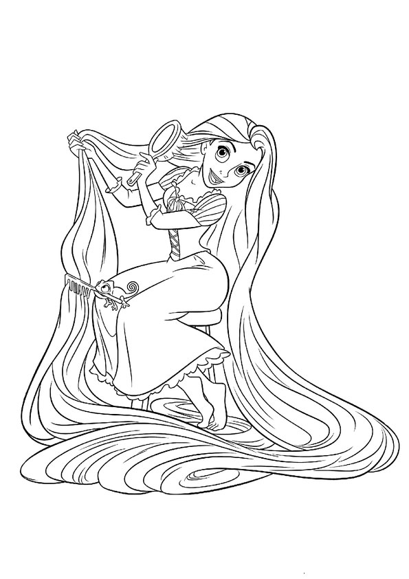 dibujo rapunzel y pascal cepillando el cabello para imprimir y colorear