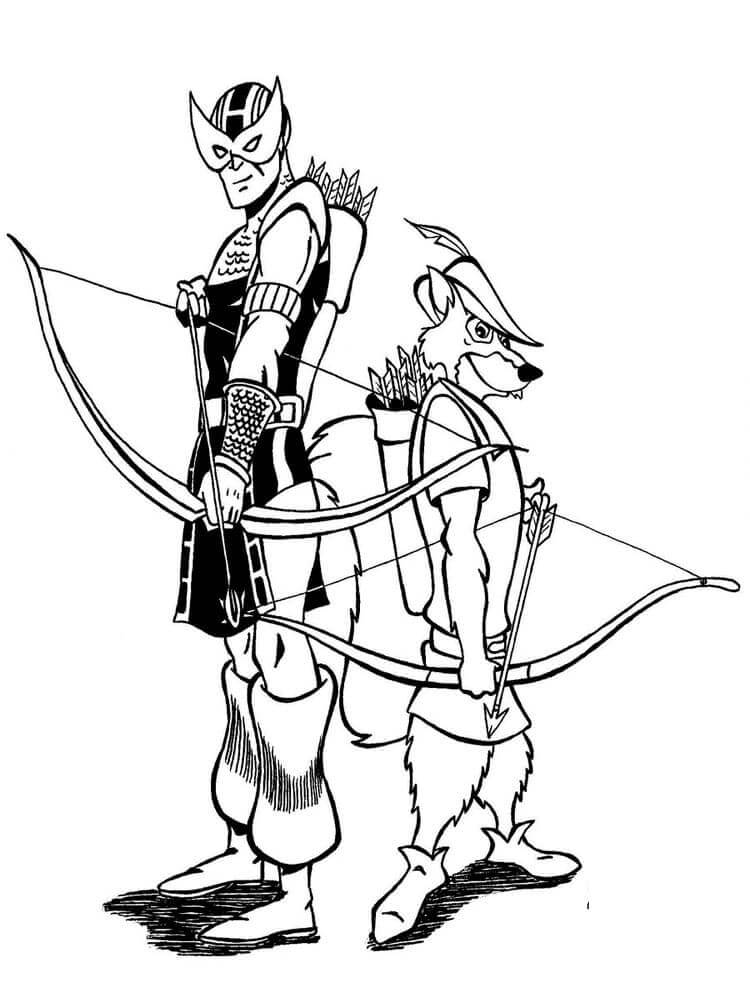 dibujo robin hood y hawkeye para imprimir y colorear