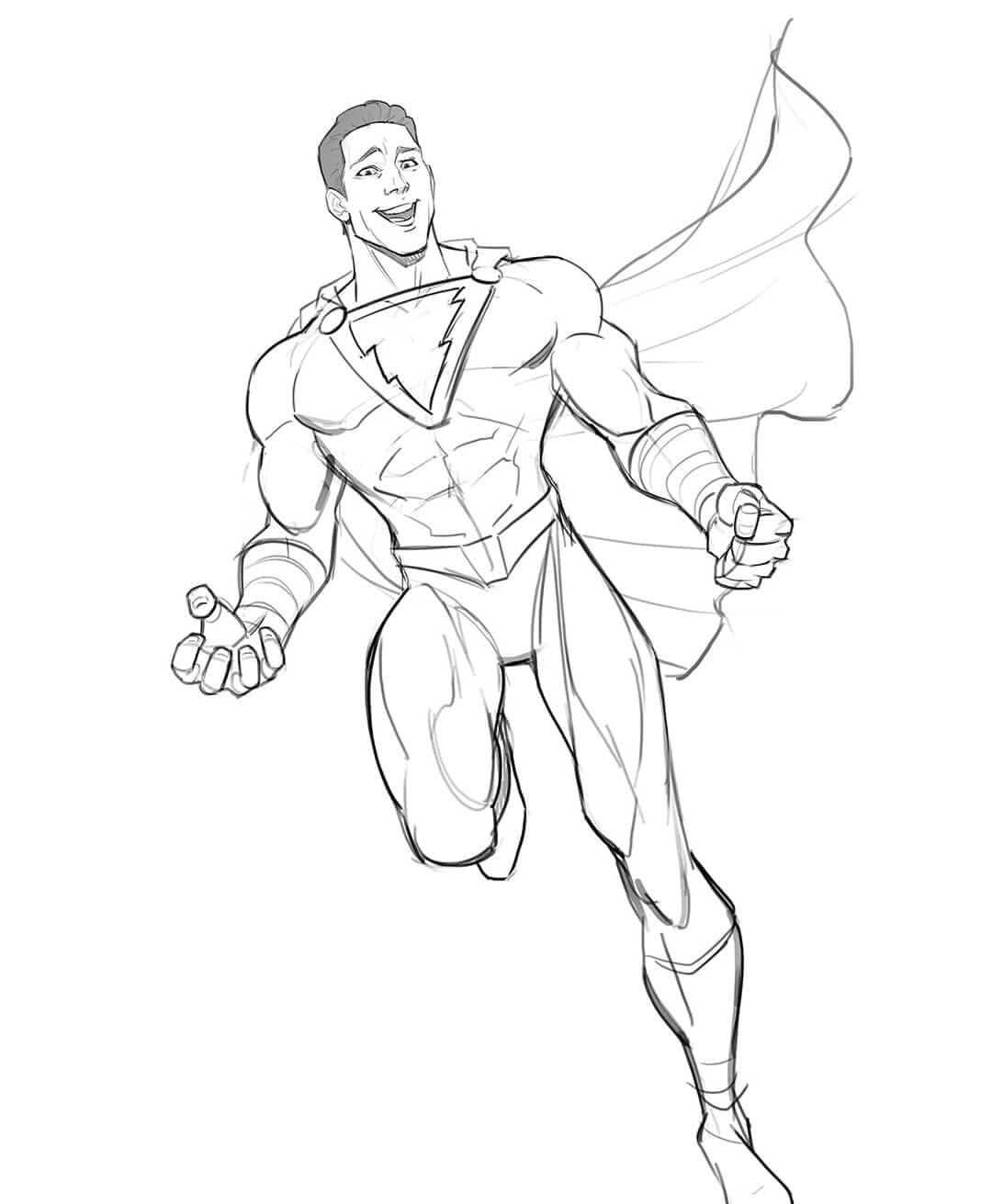 dibujo shazam divertido para imprimir y colorear