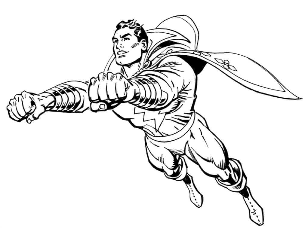 dibujo shazam volando para imprimir y colorear