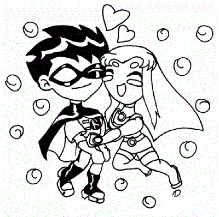 dibujo una boda de robin y starfire para imprimir y colorear