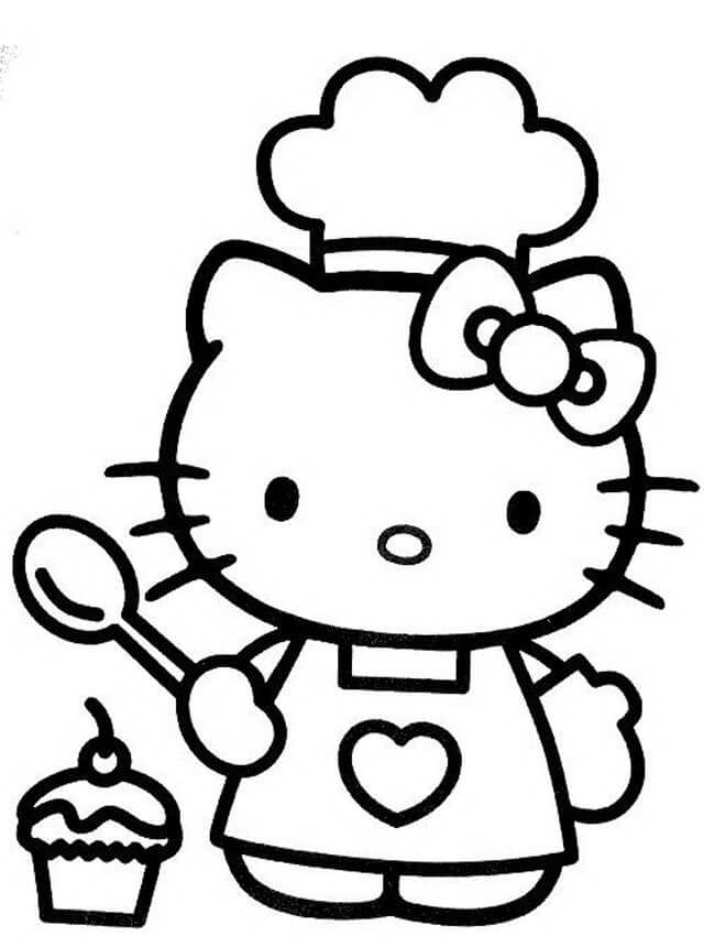 Dibujo de Hacer Un Pastel de Gatito para Colorear y
