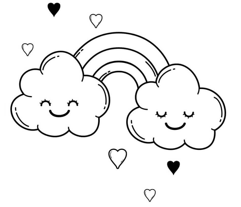 Dibujo de Hermoso Arco Iris y Nube para Colorear y