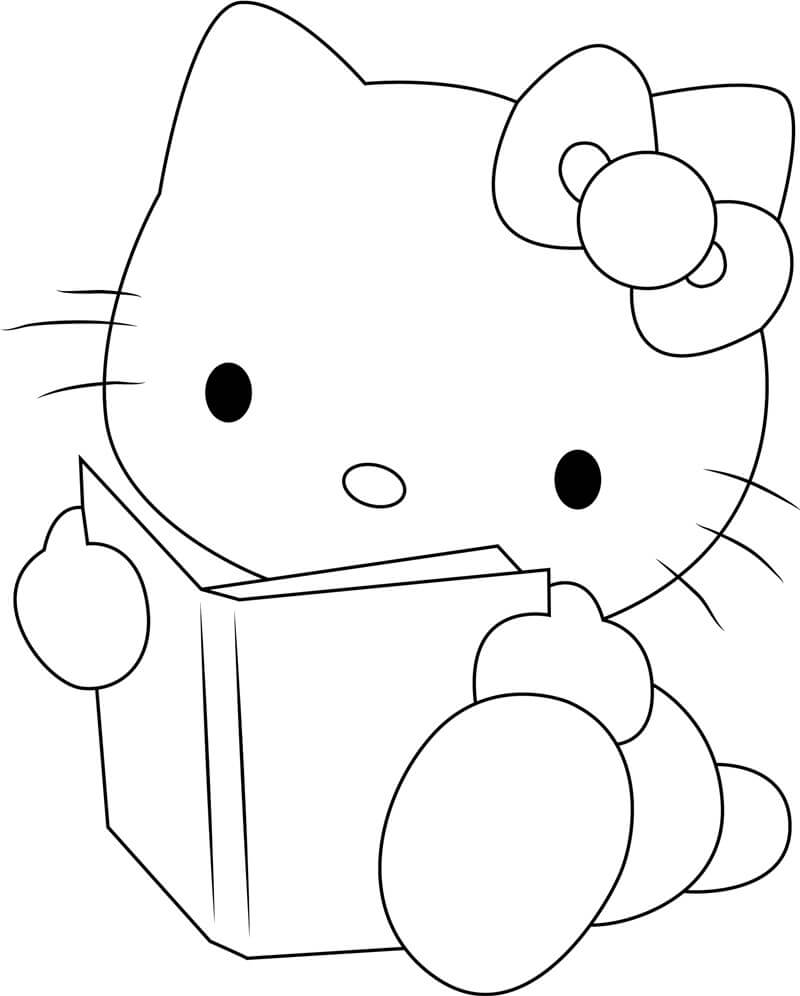 Dibujo de Libro de Lectura de Hello Kitty para Colorear y