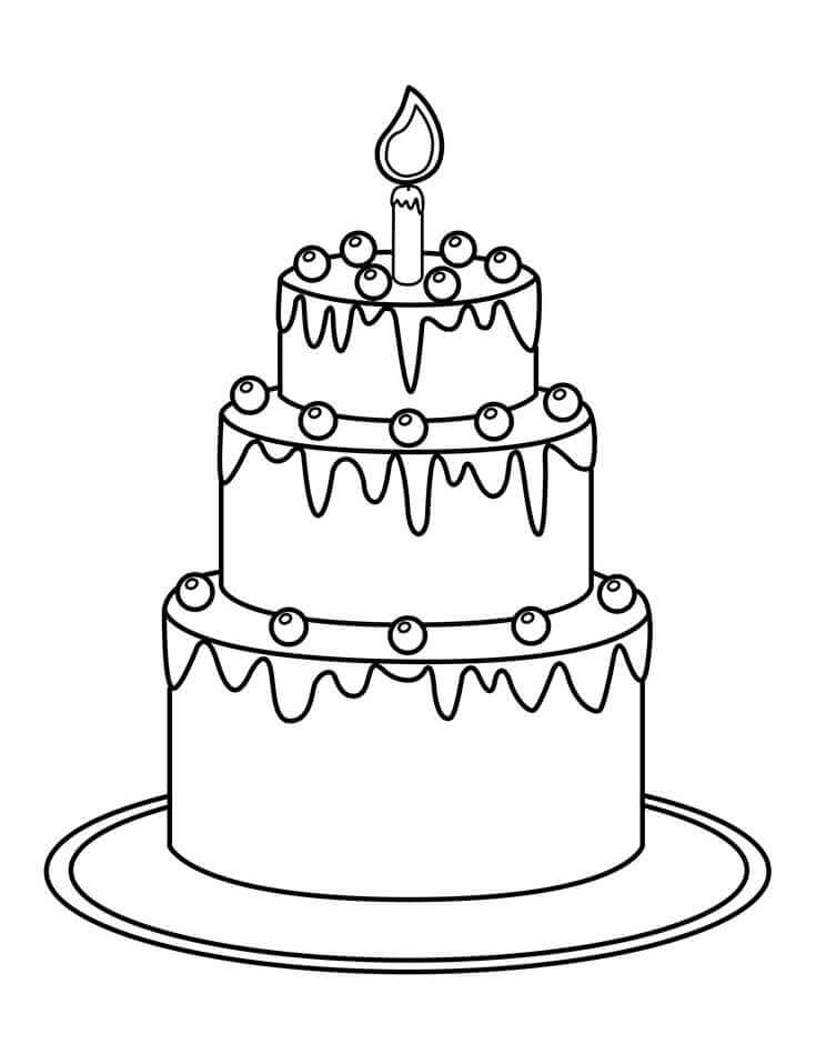 Dibujo de Pastel de Cumpleaños 2 para Colorear y