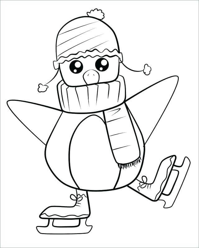 Dibujo de Patinaje sobre Hielo Pingüino para Colorear y