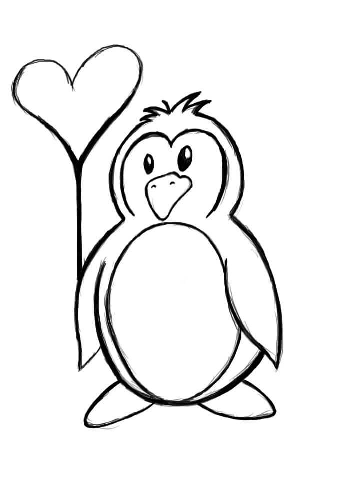Dibujo de Pingüino Globo Corazón para Colorear y
