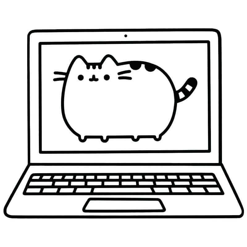 Dibujo de Pusheen En La Computadora Portátil para Colorear y