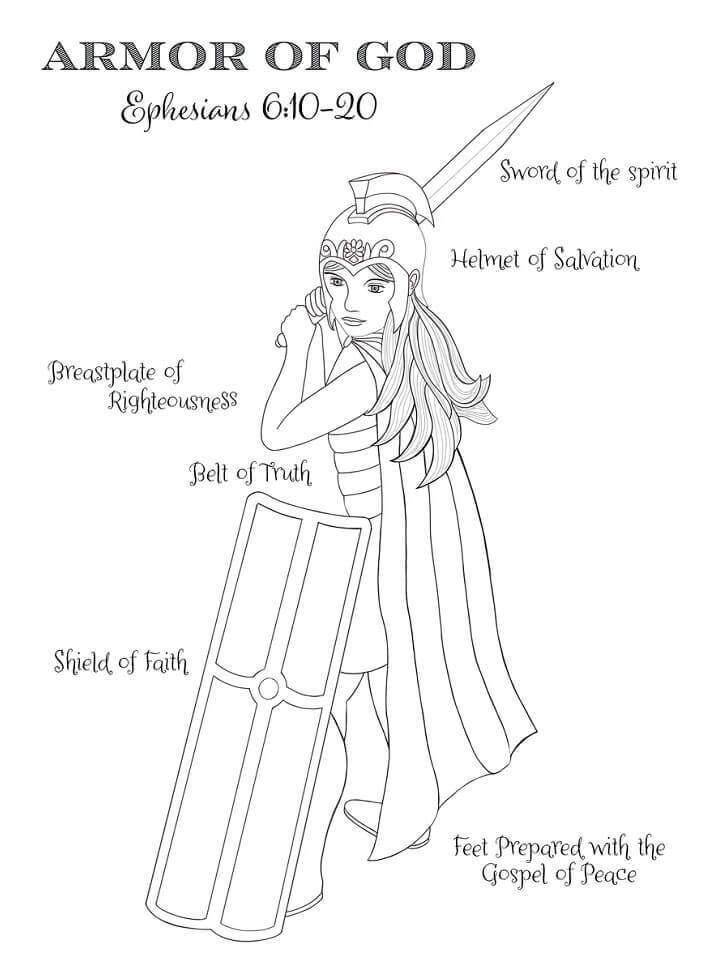 Dibujo de Chica Armadura de Dios para Colorear y Imprimir