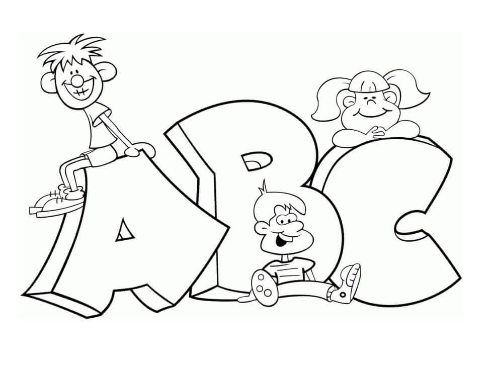 dibujos tres ninos con abc para colorear