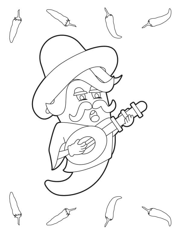 Dibujo de Ají Antiguo Tocando La Guitarra para Colorear y Imprimir