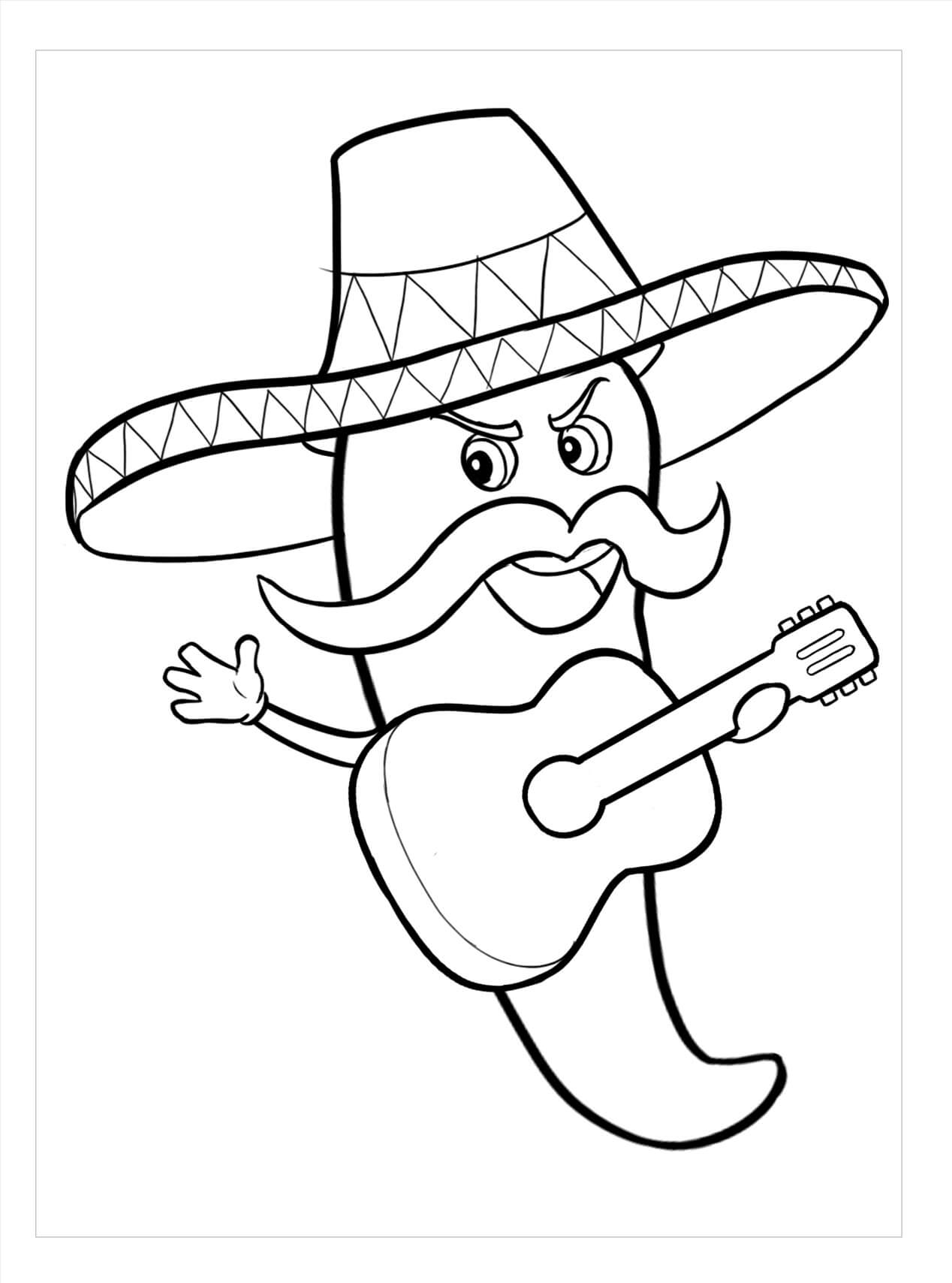 Dibujo de Ají Tocando La Guitarra para Colorear y Imprimir