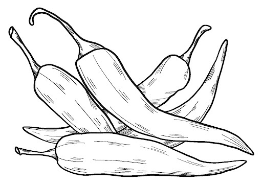 Dibujo de Cinco Pimientos para Colorear y Imprimir