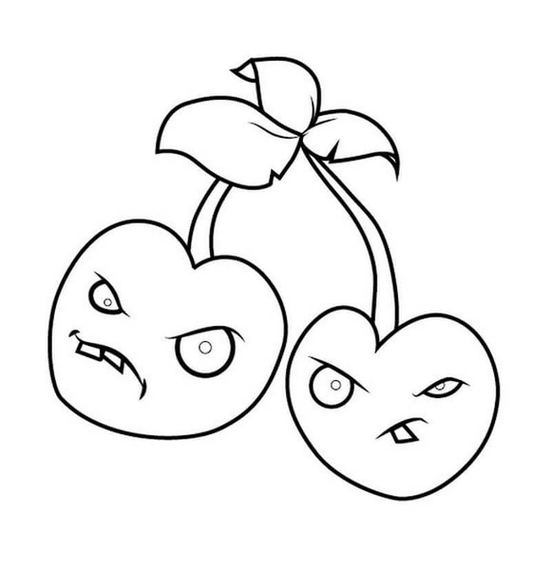 Dibujo de dos Chiles de Planta y Zombi para Colorear y Imprimir